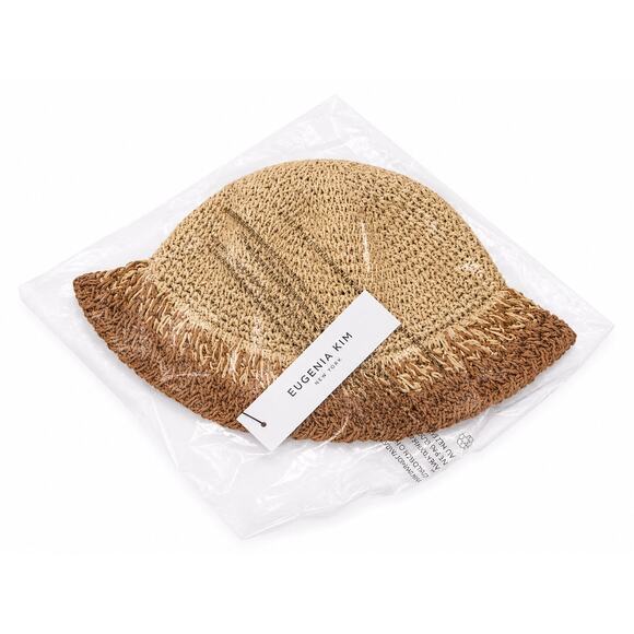 Eugenia Kim Straw Bucket Hat Two Tone Raffia Beach NWT Saks $165 Resort Coastal
